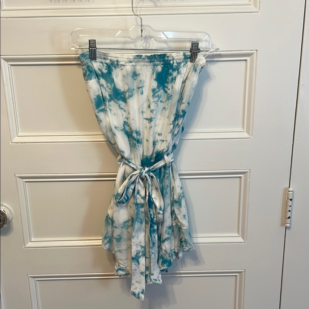 Hollister Teal and White Tie-Dye Swim Coverup